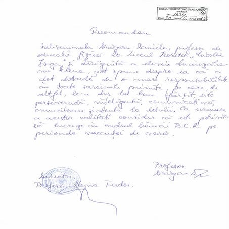 Recomandare profesor diriginte
