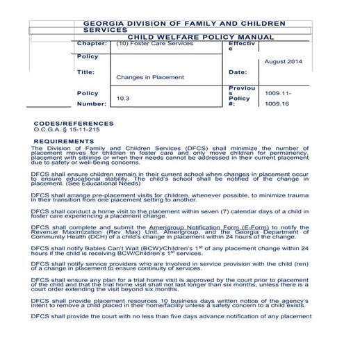 Dfcs 10.3 changes in placement | RTF