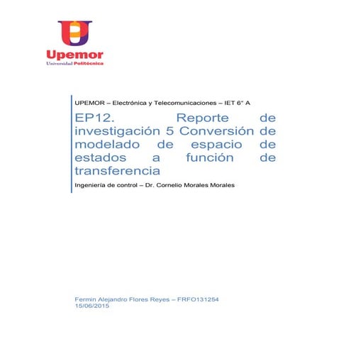 Conversión de modelado de espacio de estados a función de transferencia