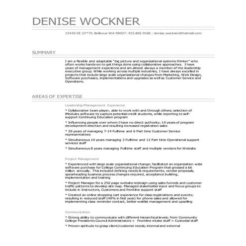 Denise Wockner Resume SPU change management facillitator