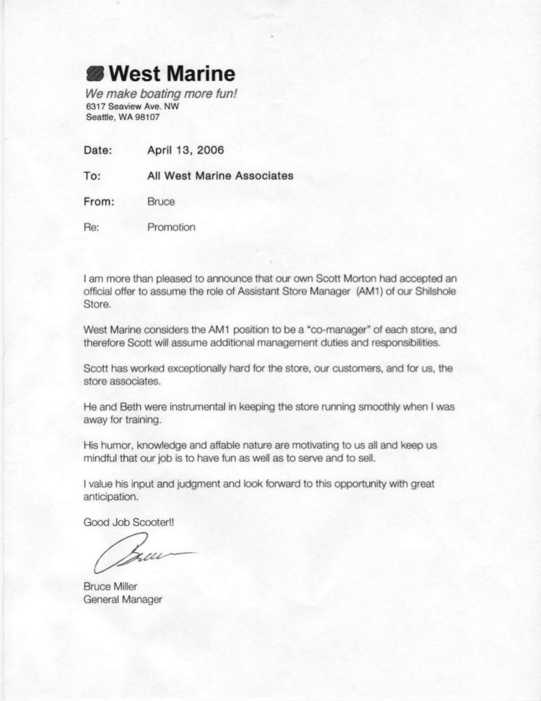 Letter of West Marine