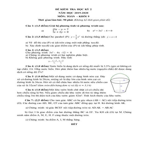 Đề Thi HK2 Toán 9 - Trung Tâm Gia Sư Việt Trí