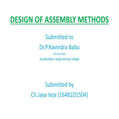 Design of Assembly Methods