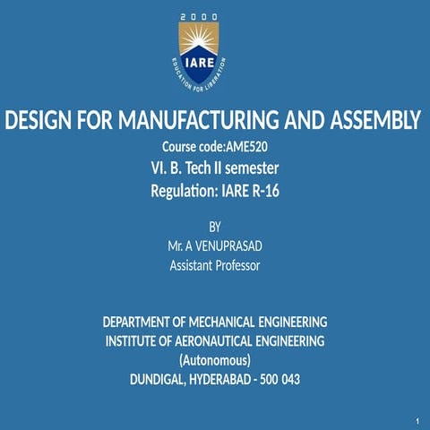 DFMA manufacturing btech papers mechanical
