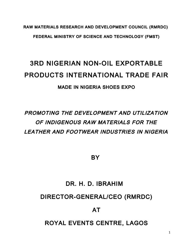 RAW MATERIALS RESEARCH AND DEVELOPMENT COUNCIL(RMRDC) DIRECTOR GENER…