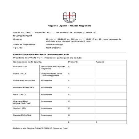 Dgr Liguria odori n.810-2020 