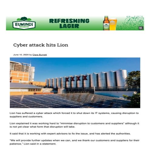 Cyber attack hits Lion