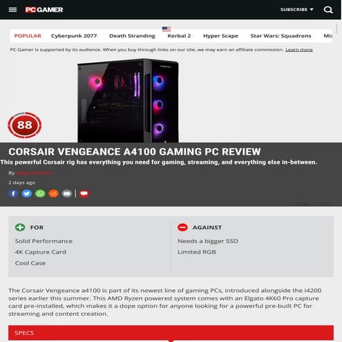 CORSAIR VENGEANCE A4100 GAMING PC REVIEW