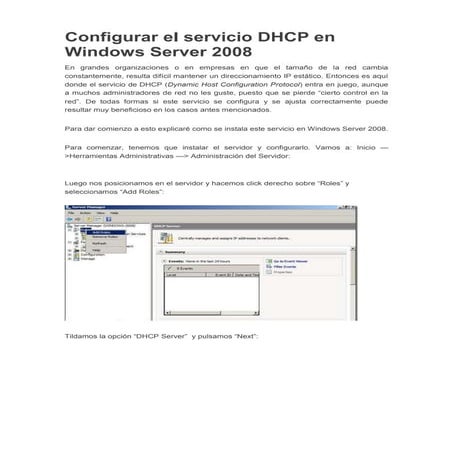 Instalación de servidor DHCP en Windows Server 2003 | PDF