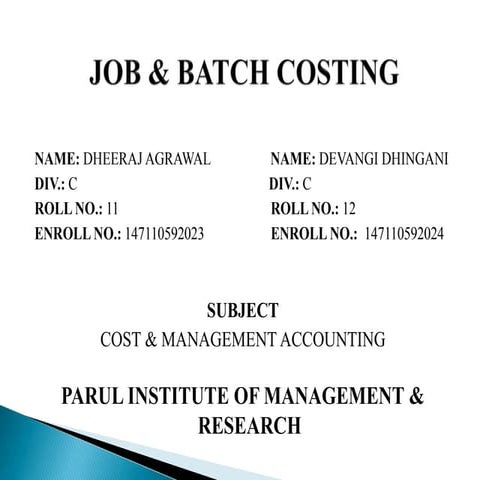 JOB BATCH COSTING