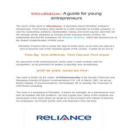 Dhirubhaism- A guide for young entrepreneurs Jay shah