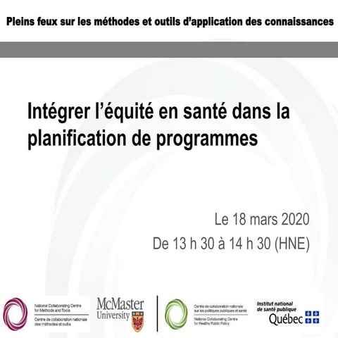 Webinaire : Integrer l'equite en sante dans la planification de programmes