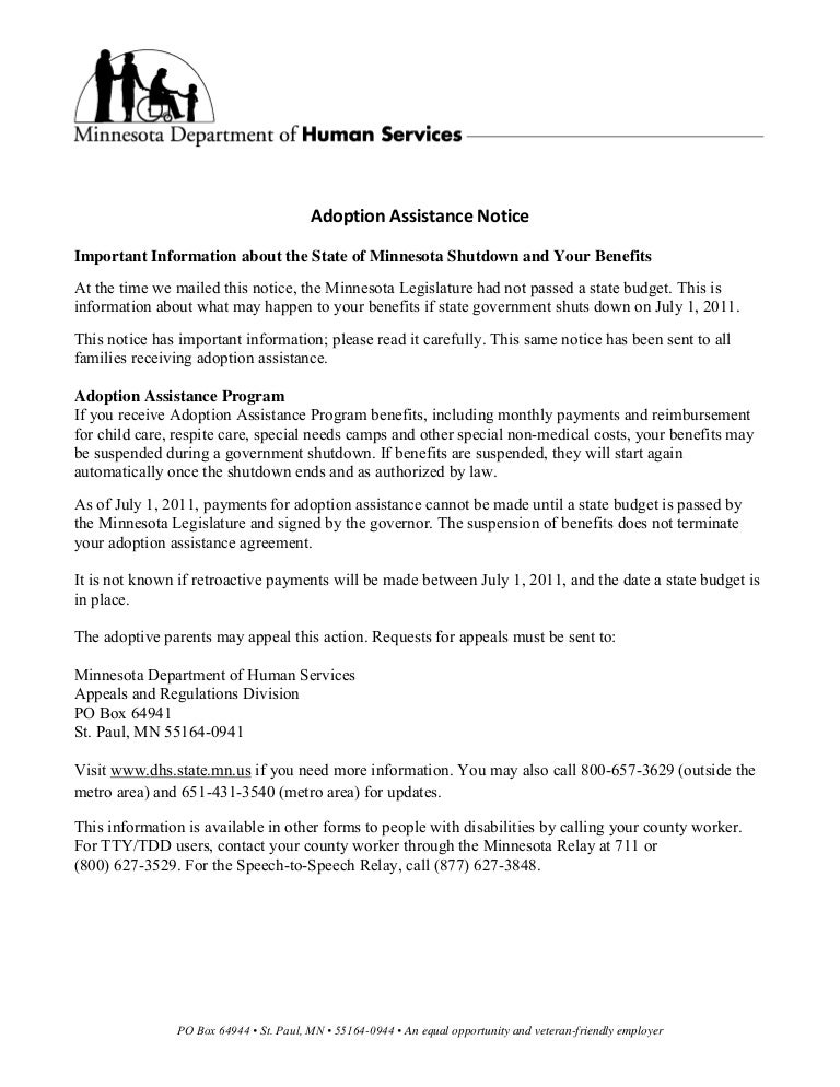 DHS adoption assistance notice