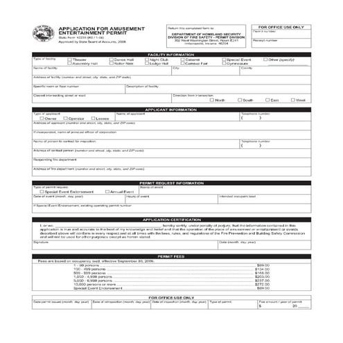 Indiana DHS Annual Amusment Permit Application | DOC