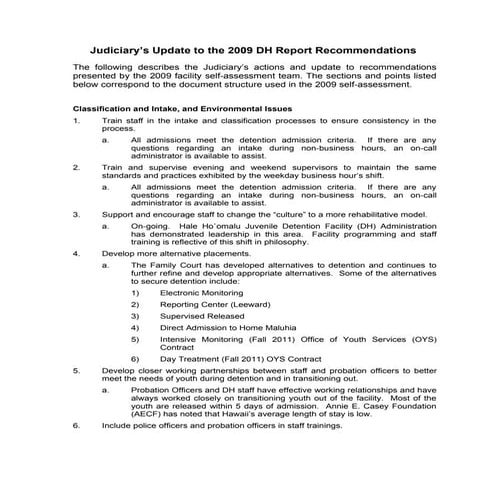 Judiciary Response to Self-Assessment