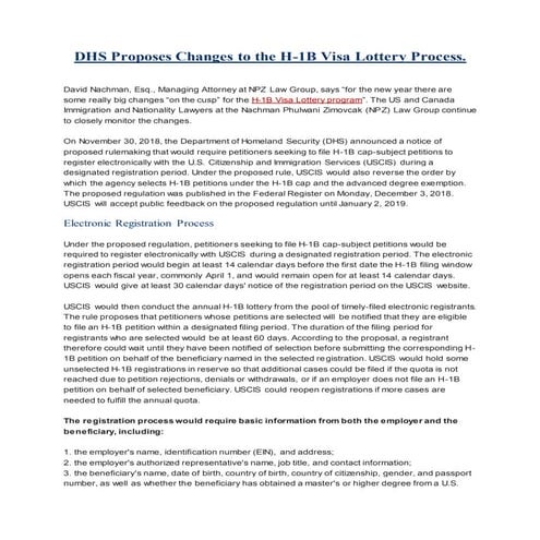 DHS Proposes Changes to the H-1B Visa Lottery Process.