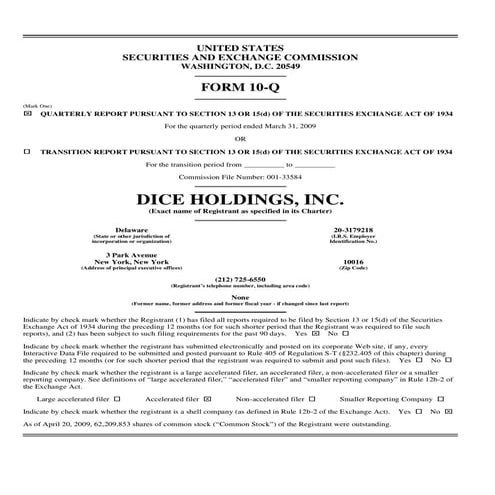 Q1 2009 Earning Report of Dice Holdings, Inc.
