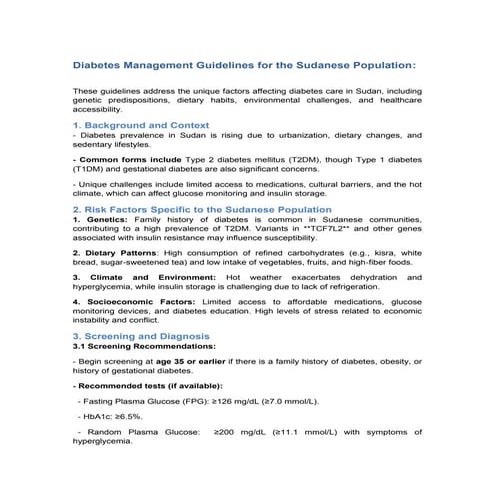 Diabetes Management Guidelines for the Sudanese Population | PDF