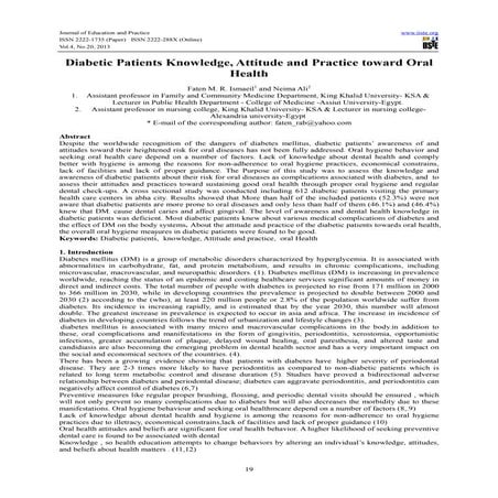 Diabetic patients knowledge, attitude and practice toward oral health