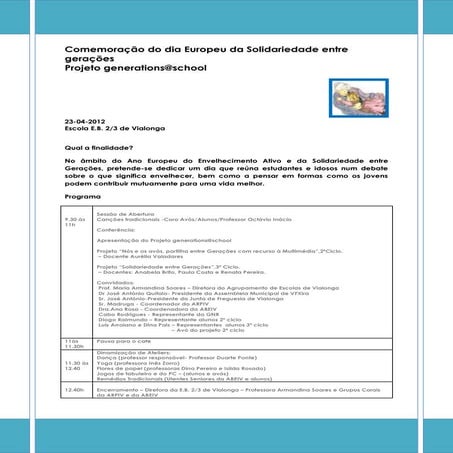 Dia europeu da solidariedade entre gerações 23abril