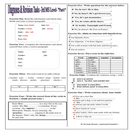 Diagnoses & revision exercises for the 3rd ms level  part 1-