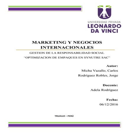 Optimizacion de empaques en SYNUTRE SAC