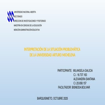 INTERPRETACIÓN DE LA SITUACIÓN PROBLEMÁTICA  DE LA UNIVERSIDAD ARTURO MICHELENA