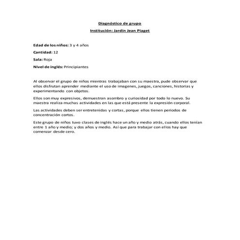 Diagnostico de grupo Jean Piaget
