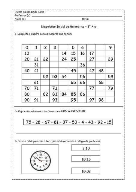 Diagnostico matematica 3 ano 2015