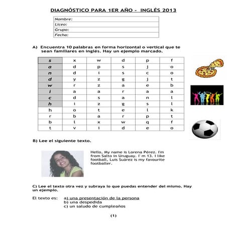 Diagnostic test for 1st year cb 2013