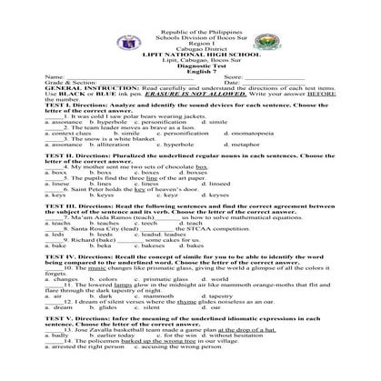 Sample Diagnostic Test in English 7.....