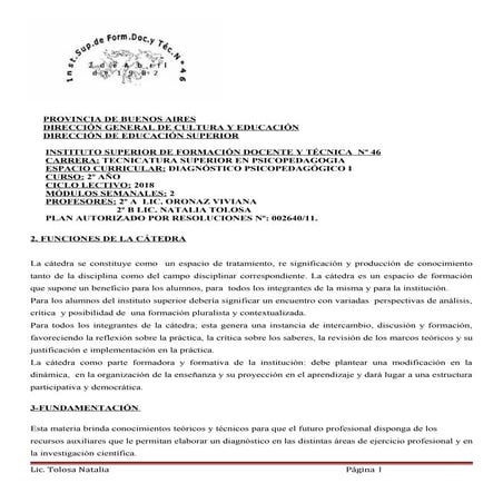 Diagnóstico  Psicopedagógico I  2018