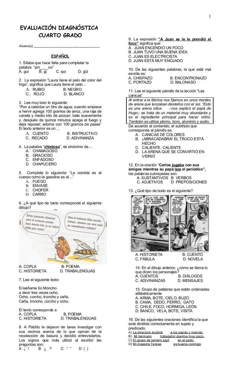 DiagnÃ³stico 4to grado
