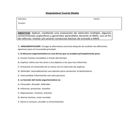 Diagnóstico cuarto medio