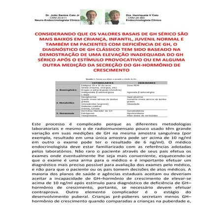 Diagnóstico de Deficiência de GH–em crianças infantil e juvenil;importância l...