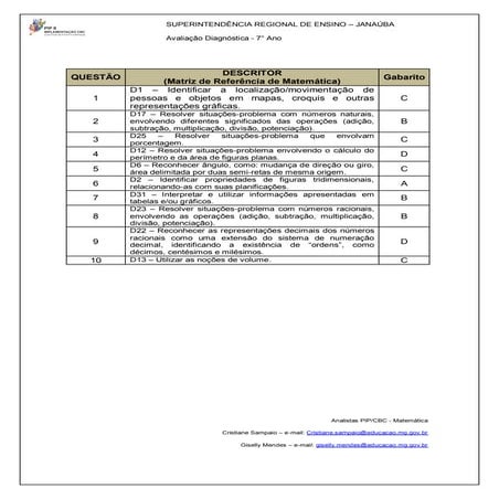 Diagnóstico matemática   7 ano