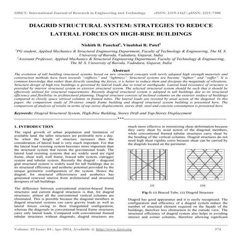 Diagrid structural system strategies to reduce lateral forces on high rise bu...