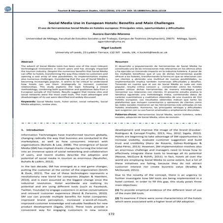 Social Media in European Hotels: Beneficts and main Challenges