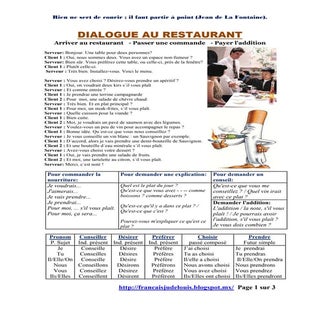 Dialogue au restaurant, clients et ...