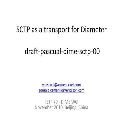 IETF 79 - Diameter Over SCTP