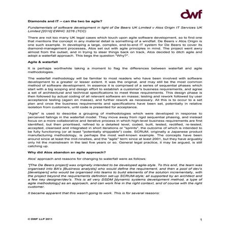 Diamonds & It Agile Software Development In Light Of De Beers V Atos ...