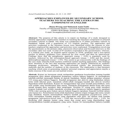 APPROACHES EMPLOYED BY SECONDARY SCHOOL TEACHERS TO TEACHING THE LITERATURE C...