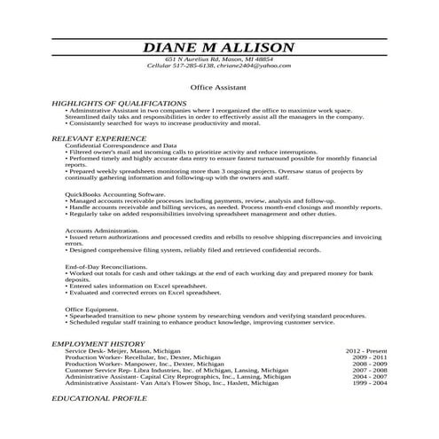 Diane allison resume