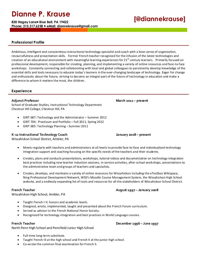 dianne krauses resume instructional technology resumes