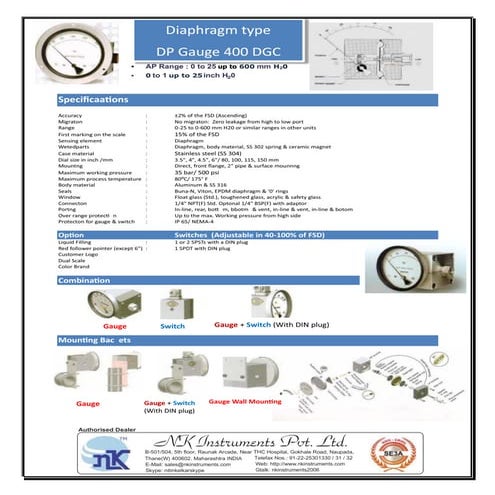Diaphragm type Differential Pressure Gauge Series DGC 400