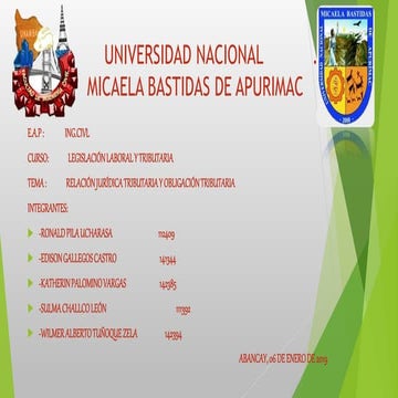 EXPOSICION - RELACIÓN JURÍDICA TRIBUTARIA Y OBLIGACIÓN TRIBUTARIA