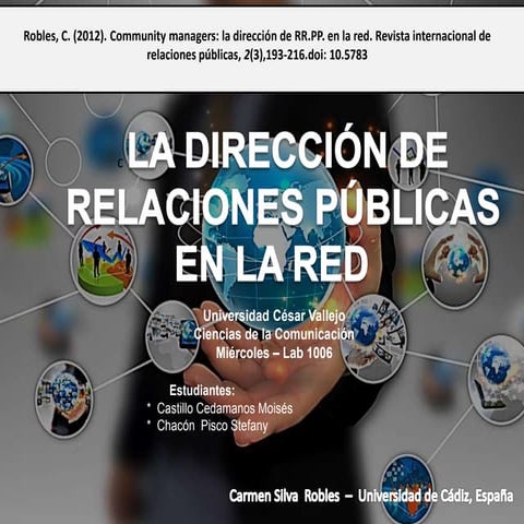 Community managers: la dirección de RR.PP. en la red - PPT