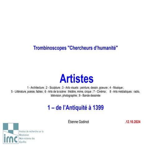 Artistes. — 001. De l’Antiquité  à  1399