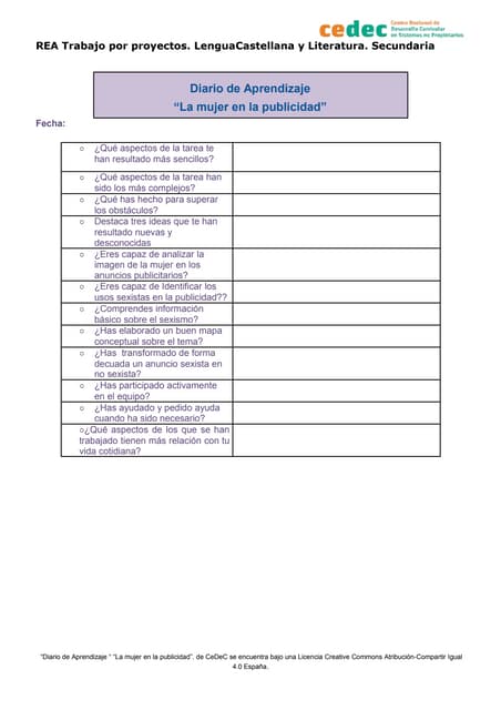 Diario de aprendizaje. "La mujer en...