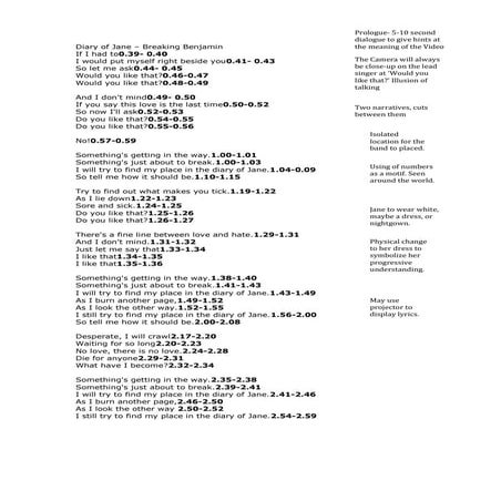 Diary of jane lyrics breakdown | DOCX
